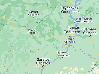 Map showing location of Kuznetsk (53.11675, 46.60037)