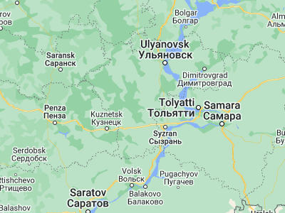Map showing location of Kuzovatovo (53.54681, 47.68659)