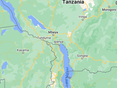 Map showing location of Kyela (-9.58333, 33.85)