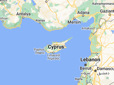 Map showing location of Kyrenia (35.34167, 33.31667)