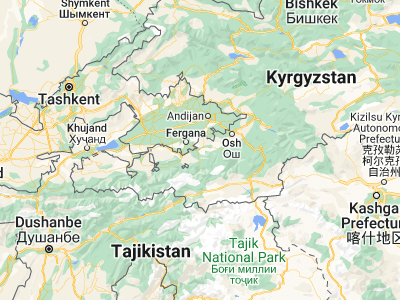 Map showing location of Kyzyl-Kyya (40.25684, 72.12793)