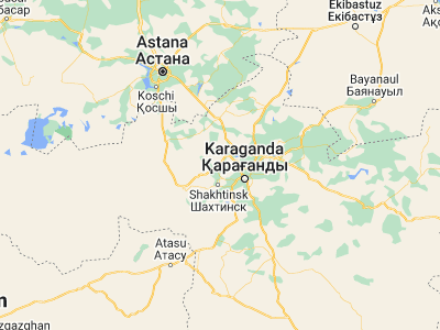Map showing location of Kyzylzhar (49.98197, 72.60761)
