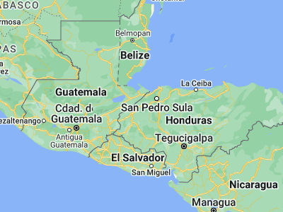 Map showing location of La Flecha (15.28333, -88.48333)