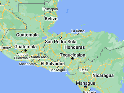 Map showing location of La Guama (14.88333, -87.93333)