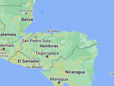 Map showing location of La Guata (15.08333, -86.38333)