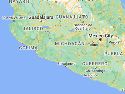 Map showing location of La Huacana (18.96259, -101.80725)