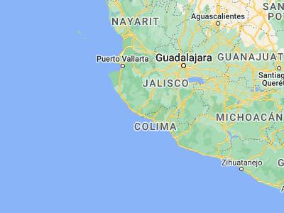 Map showing location of La Huerta (19.4844, -104.64378)