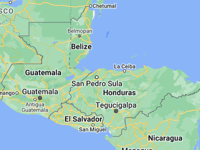 Map showing location of La Huesa (15.58333, -87.88333)