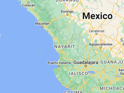 Map showing location of La Jarretadera (21.92501, -105.04031)