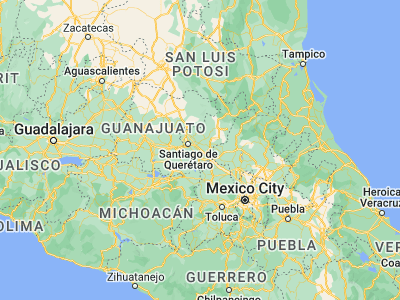 Map showing location of La Lira (20.46667, -100.15)