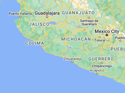 Map showing location of La Mira Tumbiscatio (18.68333, -102.28333)