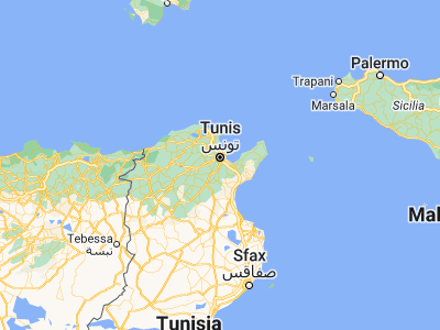 Map showing location of La Mohammedia (36.67446, 10.15633)
