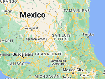 Map showing location of La Pila (22.05, -100.86667)