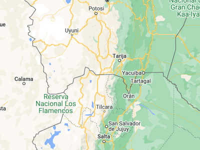 Map showing location of La Quiaca (-22.10236, -65.59299)