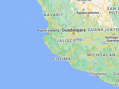 Map showing location of La Tijera (19.9, -104.4)