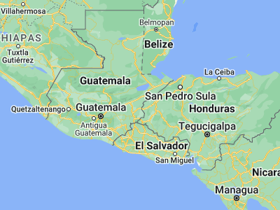 Map showing location of La Unión (14.96667, -89.28333)
