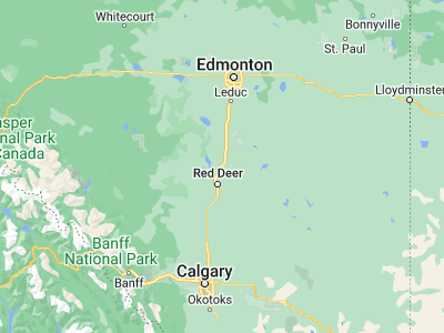 Map showing location of Lacombe (52.46681, -113.7353)