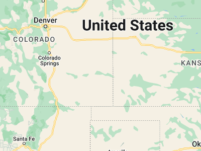 Map showing location of Lamar (38.08723, -102.62075)