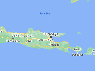 Map showing location of Lamongan (-7.11667, 112.41667)