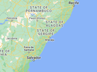 Map showing location of Laranjeiras (-10.80639, -37.17)