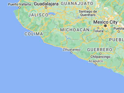 Map showing location of Las Guacamayas (18.02108, -102.21268)