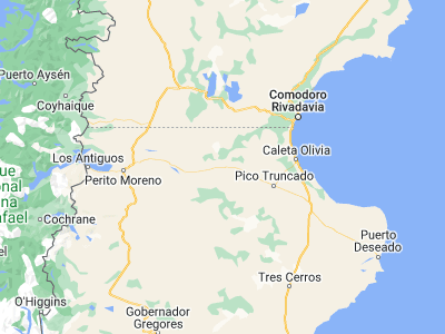 Map showing location of Las Heras (-46.54186, -68.93593)
