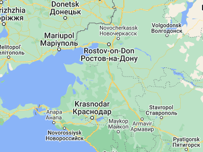 Map showing location of Leningradskaya (46.3214, 39.3877)