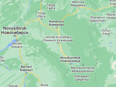 Map showing location of Leninsk-Kuznetskiy (54.6567, 86.1737)