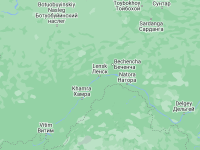 Map showing location of Lensk (60.72528, 114.92778)
