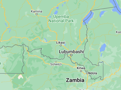 Map showing location of Likasi (-10.98139, 26.73333)