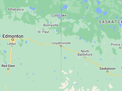 Map showing location of Lloydminster (53.28346, -110.00157)