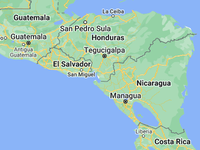 Map showing location of Los Llanitos (13.28694, -87.33444)