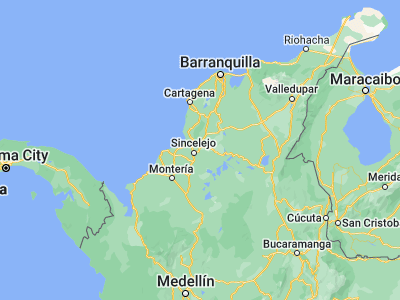 Map showing location of Los Palmitos (9.37899, -75.26769)