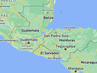 Map showing location of Los Tangos (15.15, -88.68333)