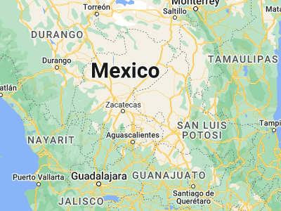 Map showing location of Los Zacatones (22.95, -102.05)
