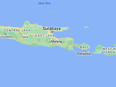 Map showing location of Lumajang (-8.1335, 113.2248)