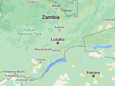 Map showing location of Lusaka (-15.40669, 28.28713)