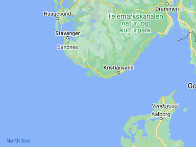 Map showing location of Lyngdal (58.1376, 7.07002)
