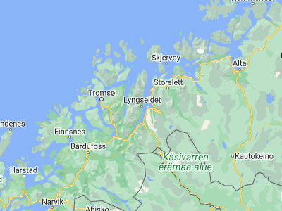 Map showing location of Lyngseidet (69.57629, 20.21887)