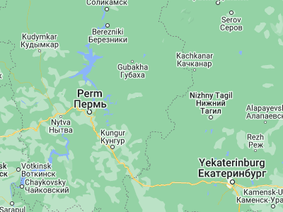 Map showing location of Lys’va (58.10861, 57.80528)