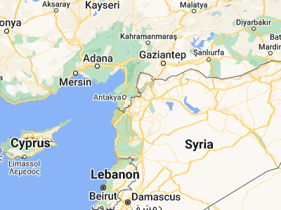 Map showing location of Ma‘arrat Mişrīn (36.01152, 36.67183)