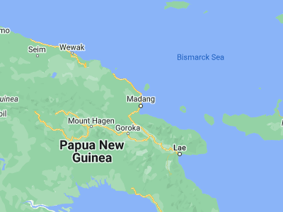 Map showing location of Madang (-5.22465, 145.79656)