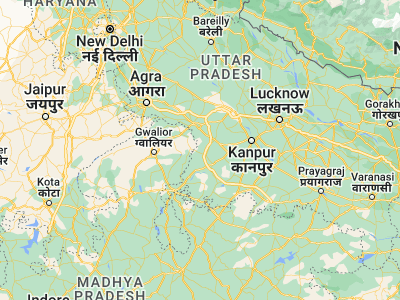 Map showing location of Mādhogarh (26.276, 79.1869)