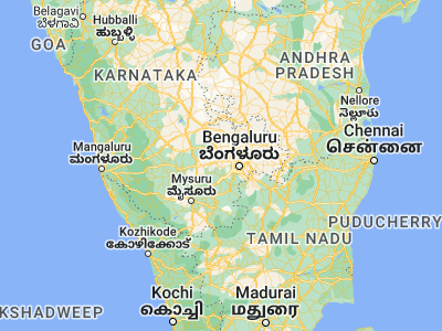 Map showing location of Māgadi (12.96667, 77.23333)