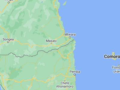 Map showing location of Mahuta (-10.86667, 39.45)