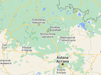 Map showing location of Makīnsk (52.63373, 70.4177)