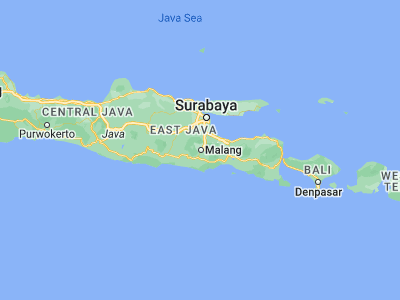 Map showing location of Malang (-7.9797, 112.6304)