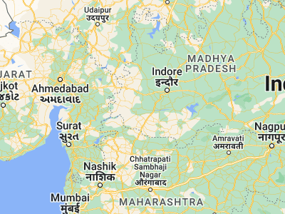 Map showing location of Manāwar (22.23333, 75.08333)