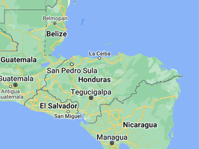 Map showing location of Mangulile (15.06667, -86.8)