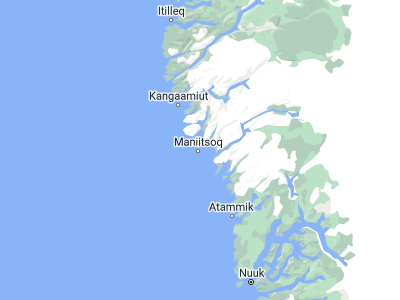 Map showing location of Maniitsoq (65.41667, -52.9)